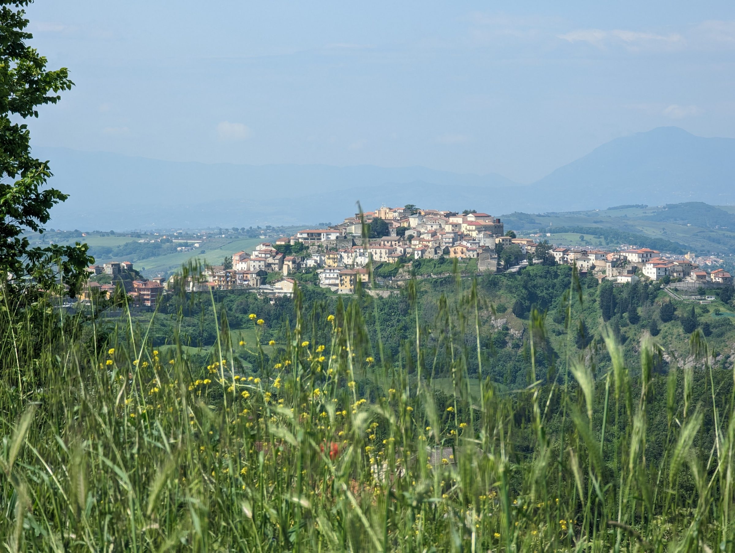 San Giorgio La Molara on its hilltop, seen across the valley